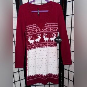 White Mark Red and White V-Neck Sweater Dress